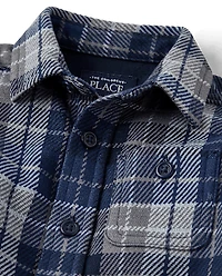 Baby And Toddler Boys Plaid Luxe Cozy Knit Button Up Shirt