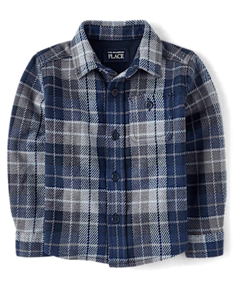 Baby And Toddler Boys Plaid Luxe Cozy Knit Button Up Shirt