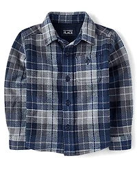 Baby And Toddler Boys Plaid Luxe Cozy Knit Button Up Shirt