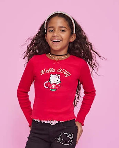 Girls Hello Kitty® Rhinestone Mug Ribbed Baby Tee