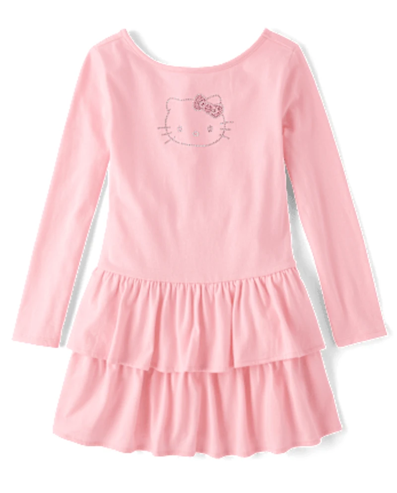 Girls Hello Kitty® Rhinestone Tiered Drop Waist Dress