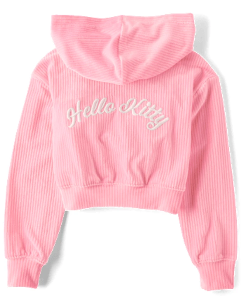 Girls Hello Kitty® Embroidered Velour Zip Up Hoodie