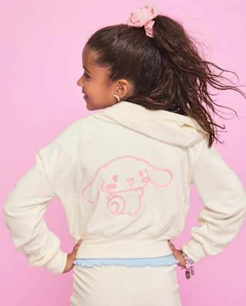 Girls Hello Kitty® Embroidered Velour Zip Up Hoodie