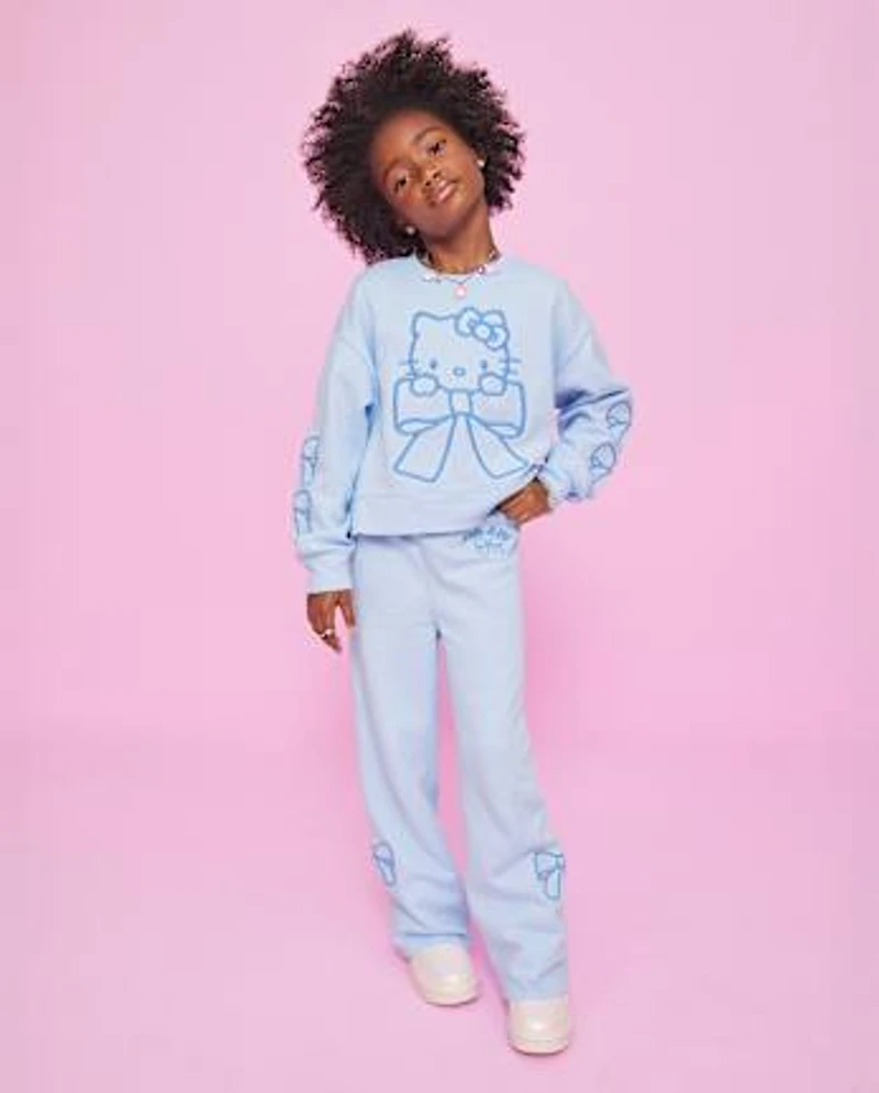 Girls Hello Kitty® Embroidered Premium Fleece Wide Leg Lounge Pants