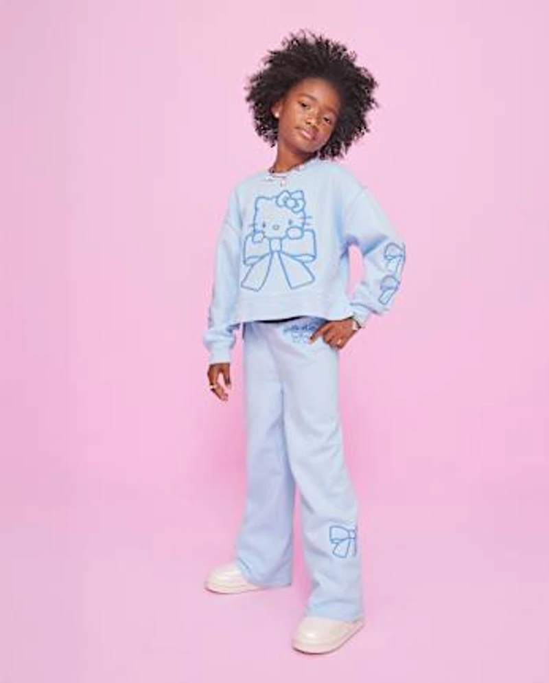 Girls Hello Kitty® Embroidered Premium Fleece Wide Leg Lounge Pants