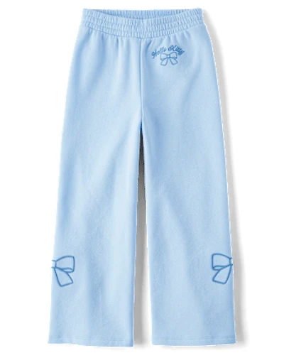 Girls Hello Kitty® Embroidered Premium Fleece Wide Leg Lounge Pants