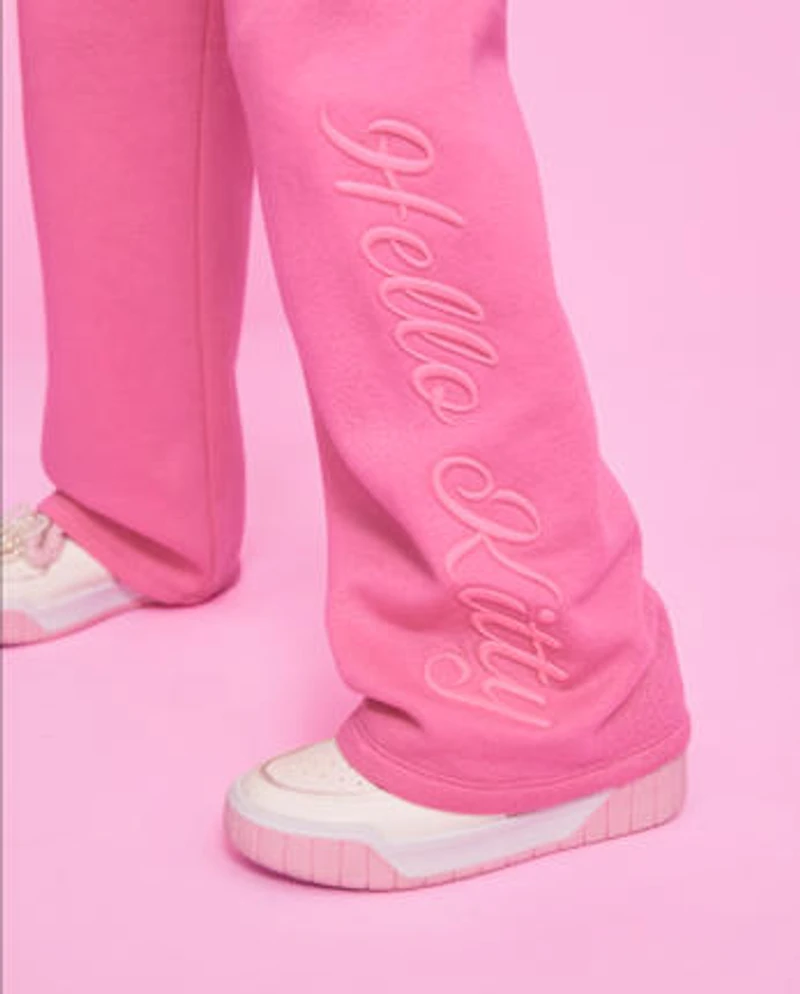 Girls Hello Kitty® Embroidered Premium Fleece Wide Leg Lounge Pants