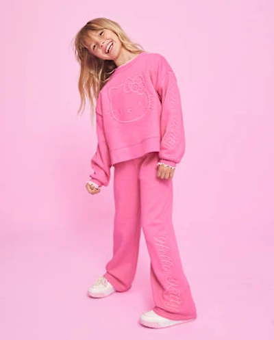 Girls Hello Kitty® Embroidered Premium Fleece Wide Leg Lounge Pants