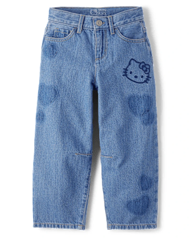 Girls Hello Kitty® Embroidered Heart Patch Barrel Jeans