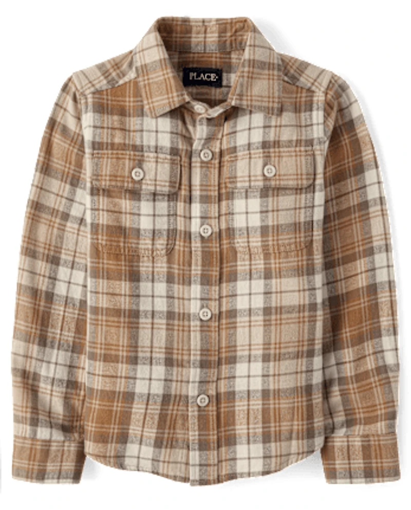 Boys Plaid Flannel Button Up Shirt