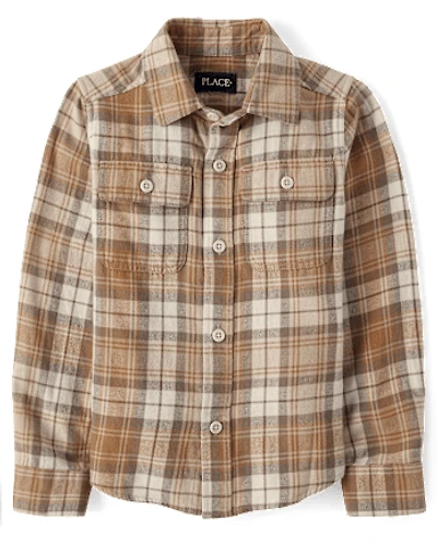 Boys Plaid Flannel Button Up Shirt