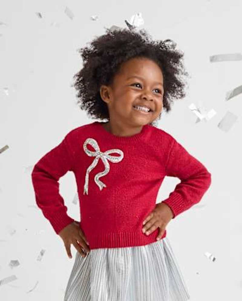 Toddler Girls Sequin Bow Sweater