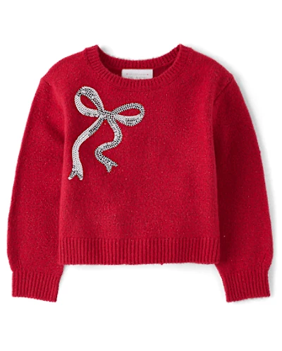 Toddler Girls Sequin Bow Sweater