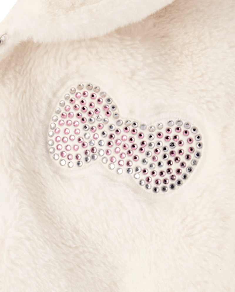 Girls Hello Kitty® Applique Faux Fur Zip Up Hoodie