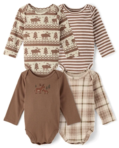 Baby Boys Moose Bodysuit 4-Pack