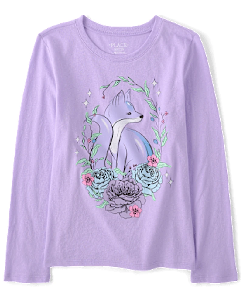 Girls Fox Flowers Graphic Tee