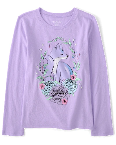Girls Fox Flowers Graphic Tee