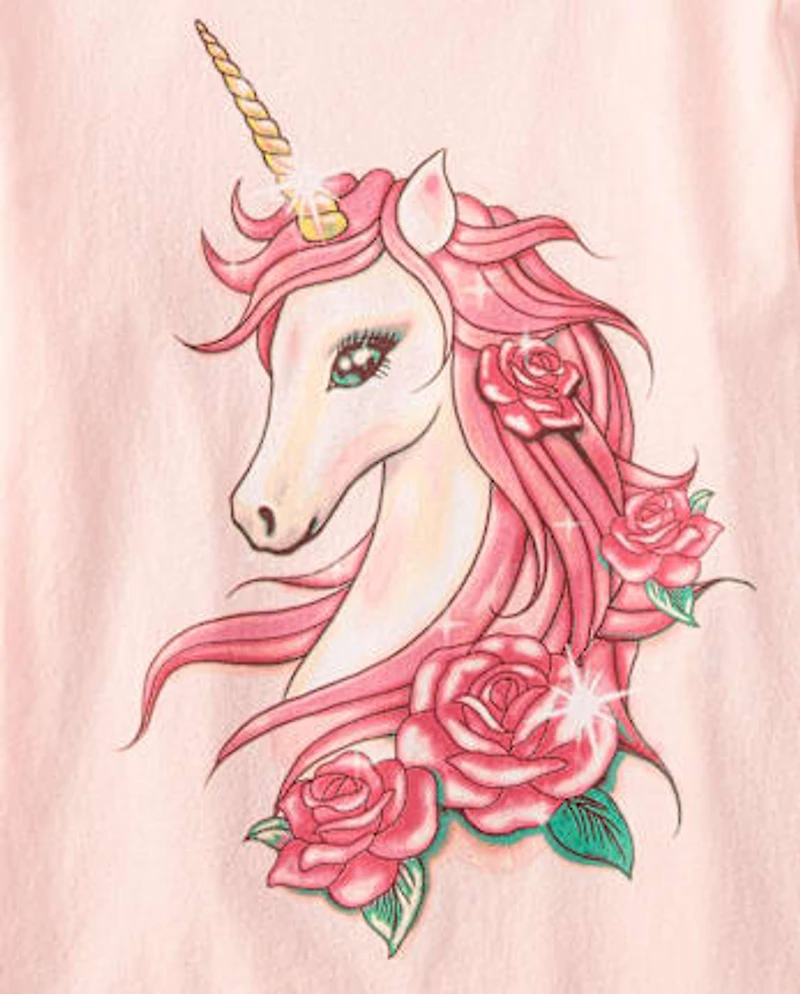 Girls Unicorn Flowers Graphic Tee
