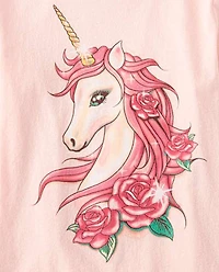 Girls Unicorn Flowers Graphic Tee