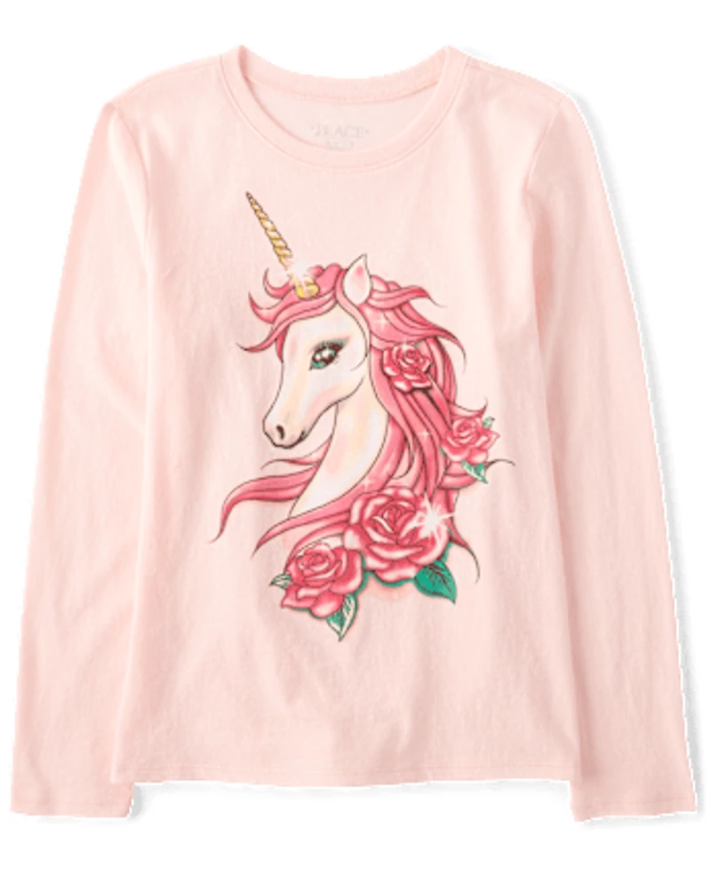 Girls Unicorn Flowers Graphic Tee