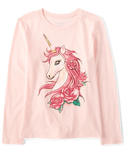 Girls Unicorn Flowers Graphic Tee