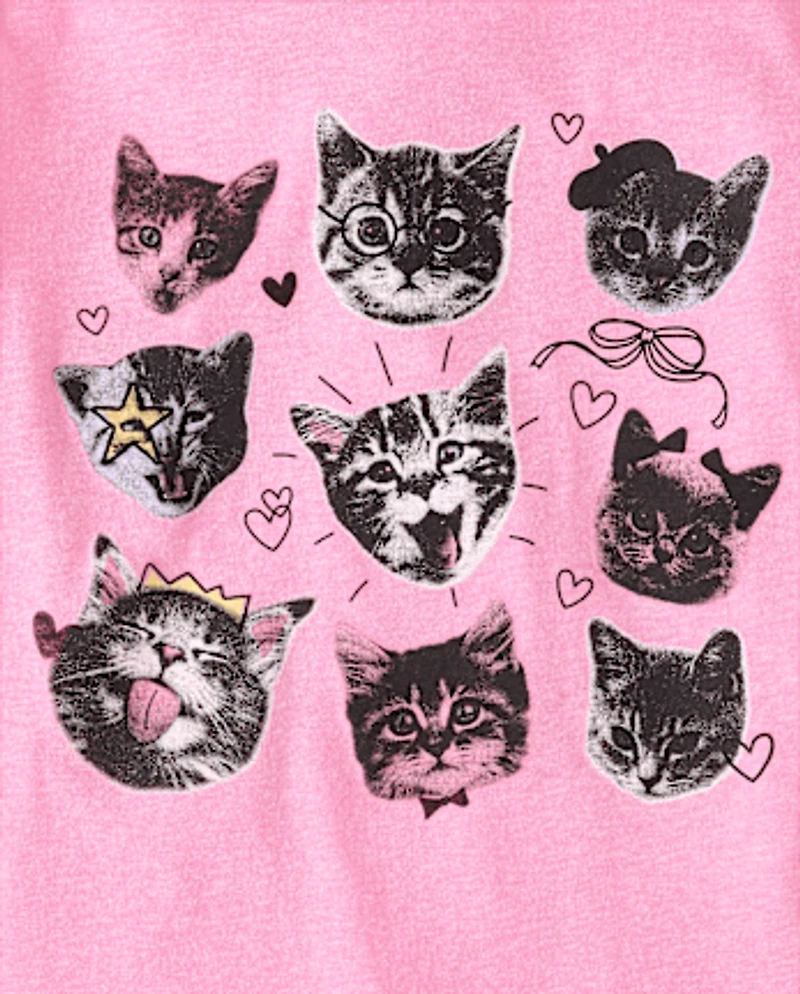 Girls Cat Faces Graphic Tee