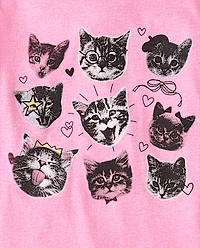 Girls Cat Faces Graphic Tee