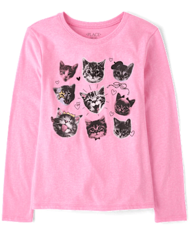 Girls Cat Faces Graphic Tee