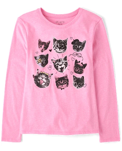 Girls Cat Faces Graphic Tee