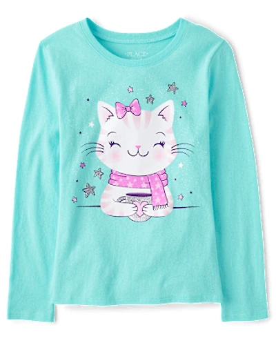 Girls Cat Cocoa Graphic Tee