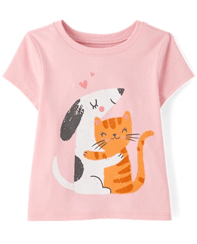 Baby And Toddler Girls Cat Dog Hugs Graphic Tee