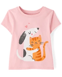 Baby And Toddler Girls Cat Dog Hugs Graphic Tee
