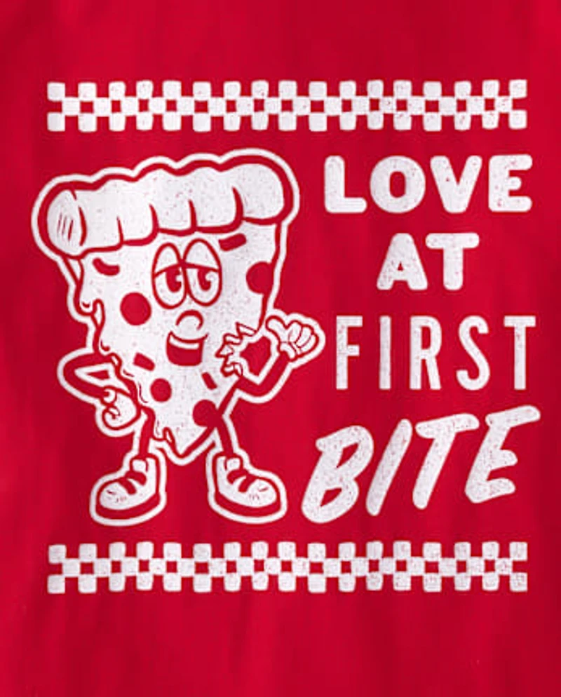Boys Valentine's Day Love At First Bite Pizza Graphic Tee