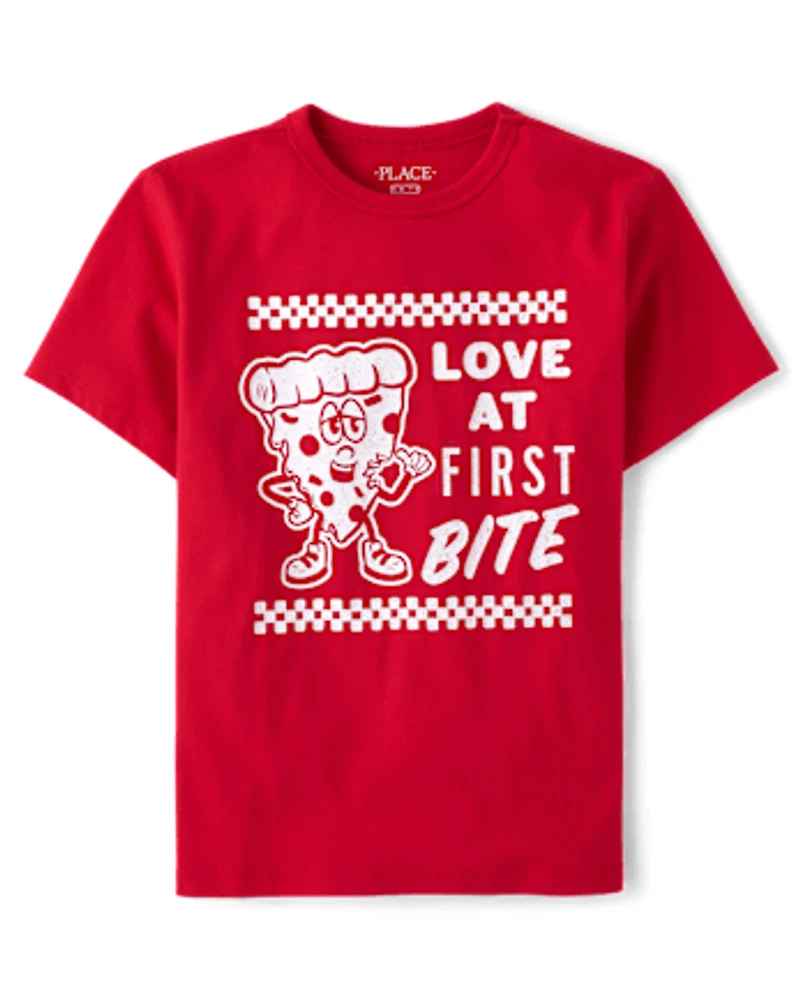 Boys Valentine's Day Love At First Bite Pizza Graphic Tee