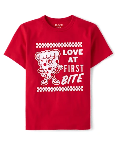 Boys Valentine's Day Love At First Bite Pizza Graphic Tee