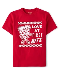 Boys Valentine's Day Love At First Bite Pizza Graphic Tee