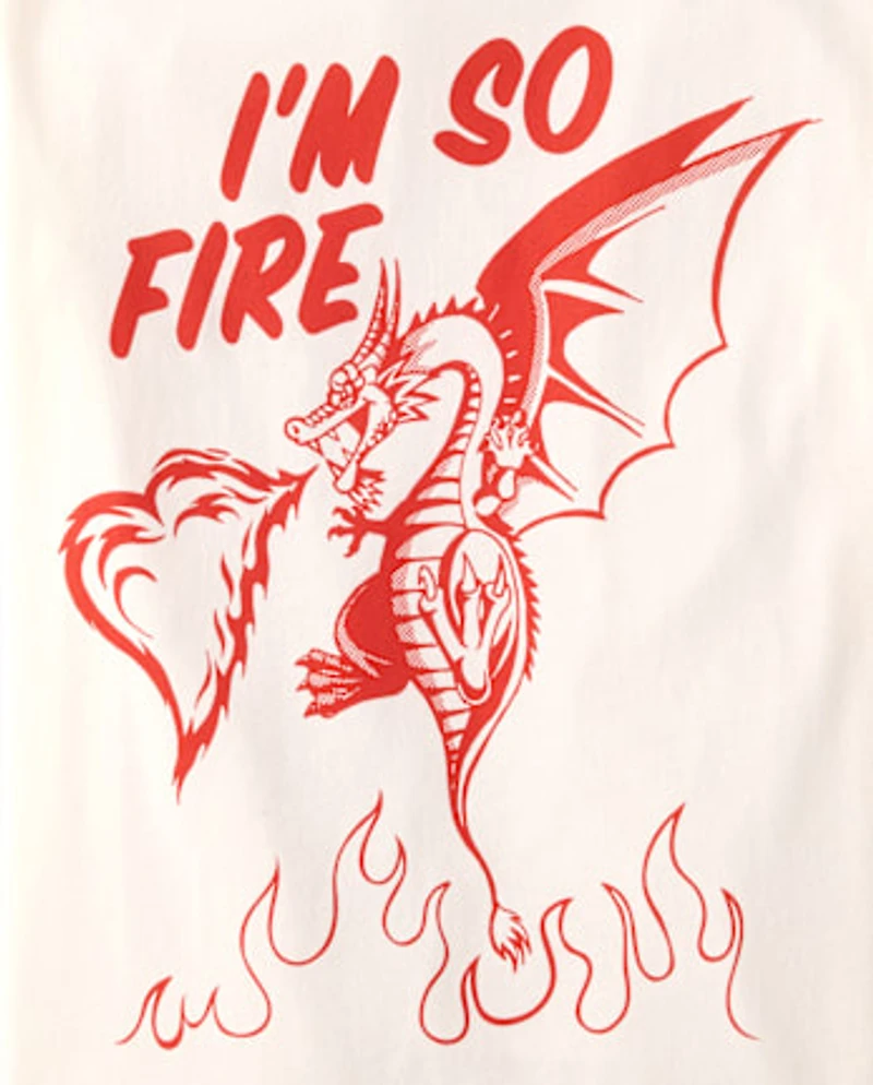 Boys Valentine's Day I'm So Fire Dragon Graphic Tee
