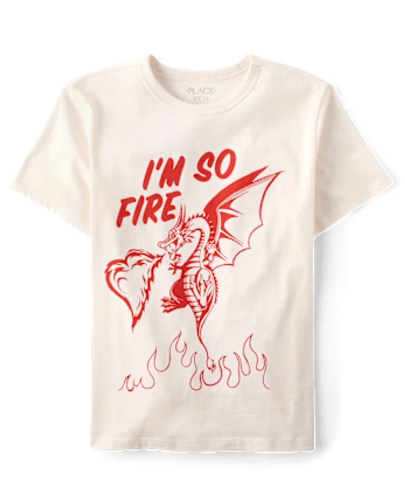 Boys Valentine's Day I'm So Fire Dragon Graphic Tee