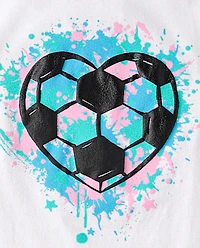 Girls Soccer Ball Heart Puff Print Graphic Tee
