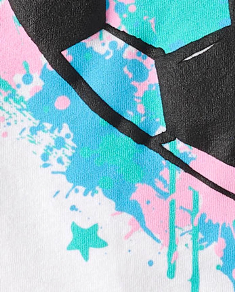 Girls Soccer Ball Heart Puff Print Graphic Tee