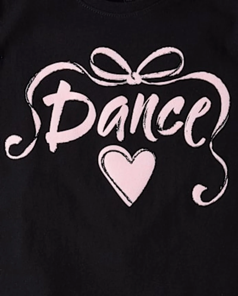 Girls Dance Ribbon Puff Print Graphic Tee