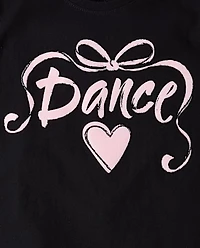 Girls Dance Ribbon Puff Print Graphic Tee