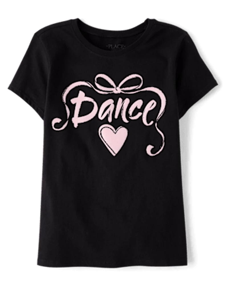 Girls Dance Ribbon Puff Print Graphic Tee