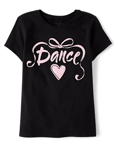 Girls Dance Ribbon Puff Print Graphic Tee