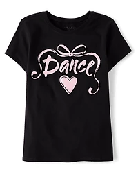 Girls Dance Ribbon Puff Print Graphic Tee