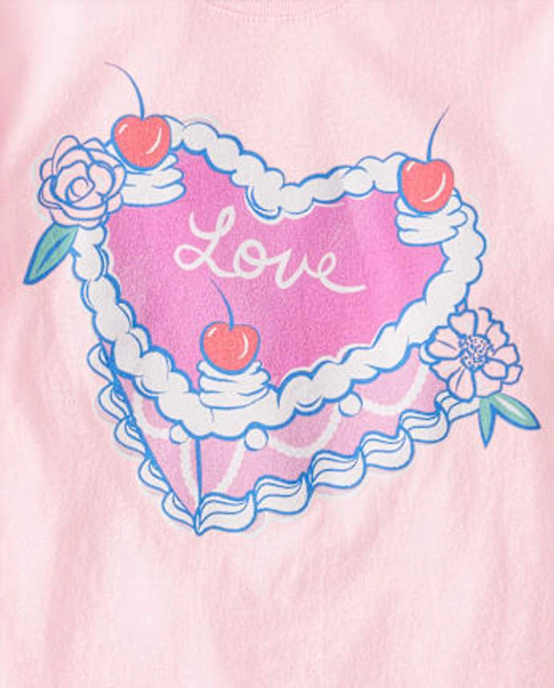 Girls Sweet Heart Cake Graphic Tee