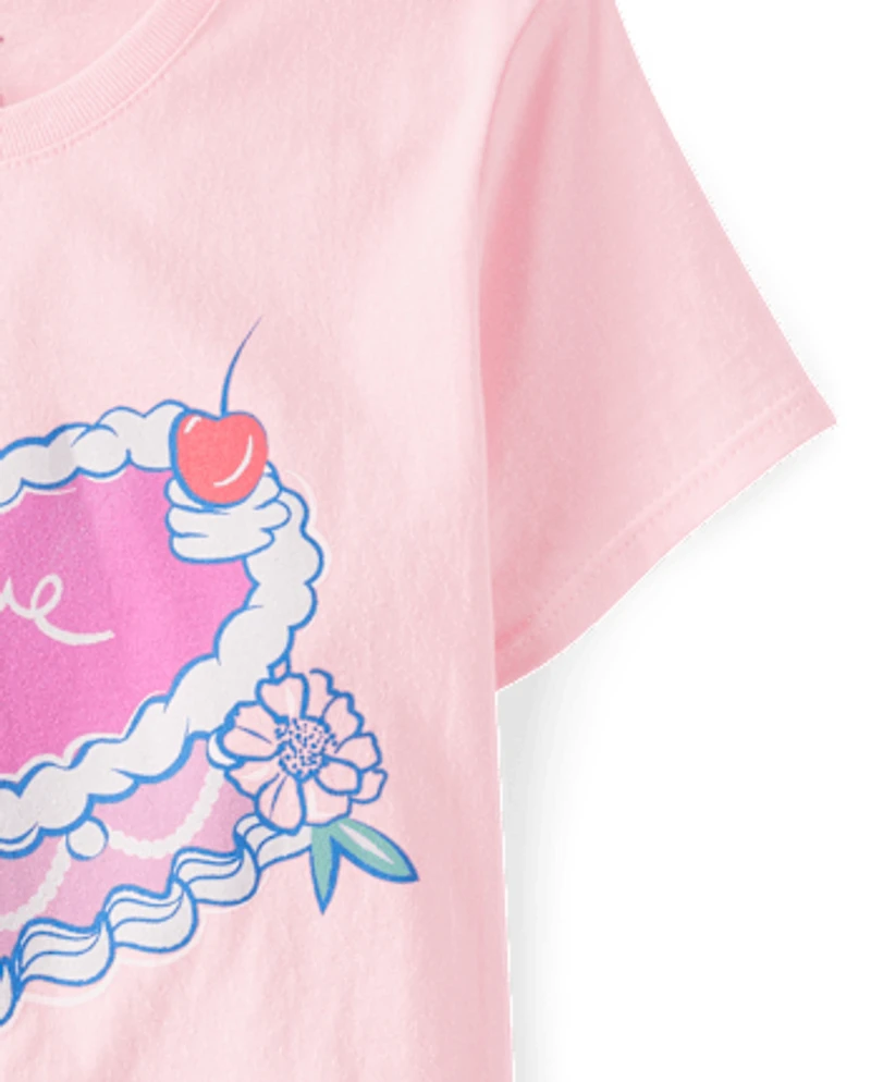 Girls Sweet Heart Cake Graphic Tee