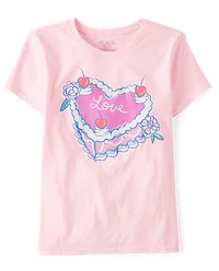 Girls Sweet Heart Cake Graphic Tee