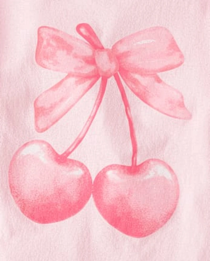 Girls Valentine's Day Bow Cherries Graphic Tee