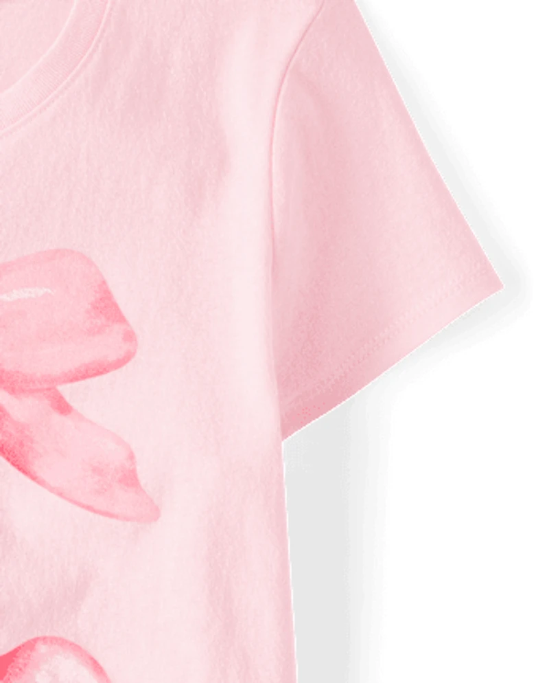 Girls Valentine's Day Bow Cherries Graphic Tee